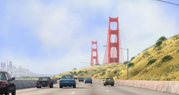 Scena dal film Inside Out: traffico vicino al Golden Gate